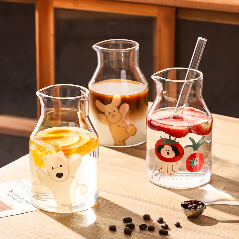 舍里玻璃杯杯子家用咖啡杯牛奶杯透明水杯吸管杯可爱果汁杯饮品杯