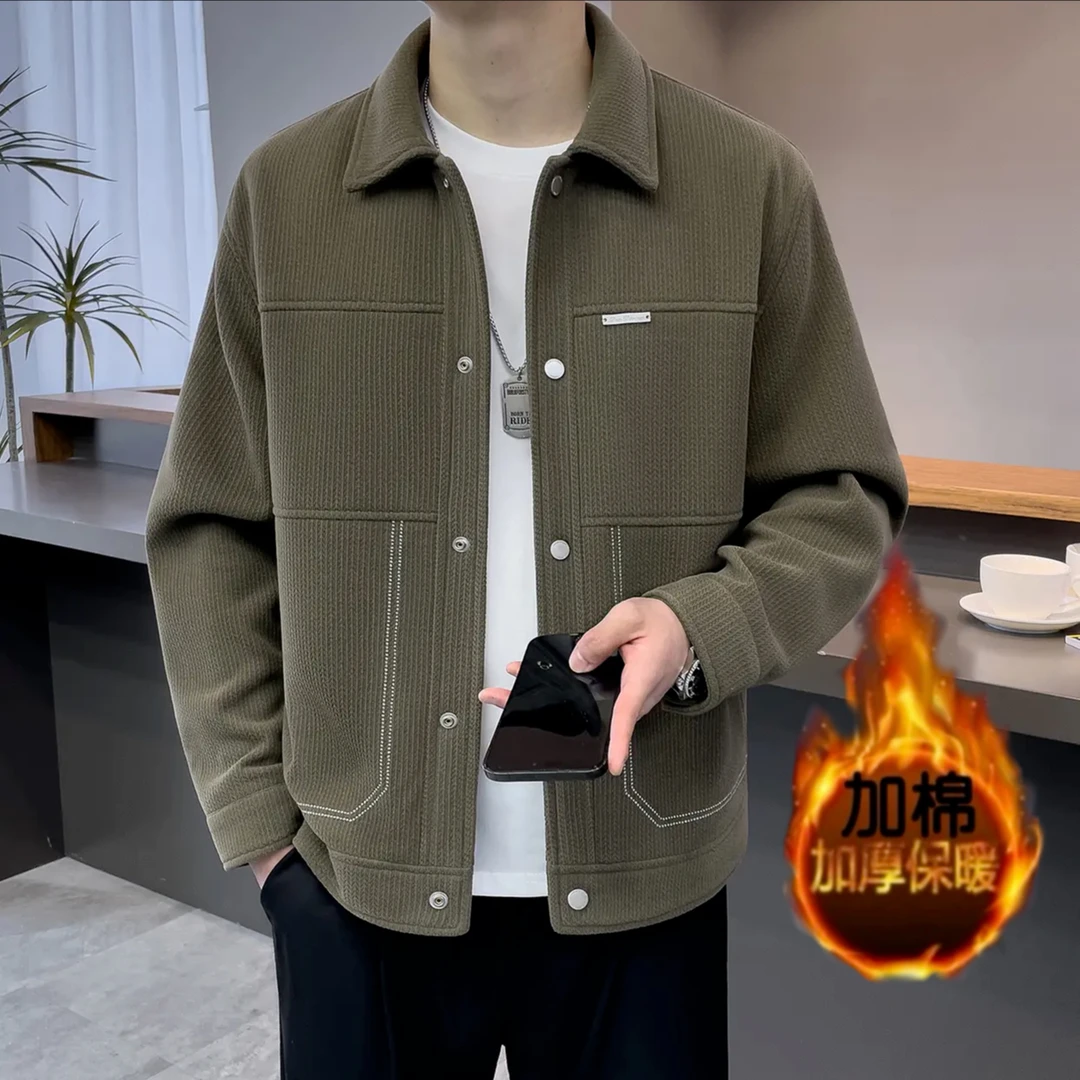 （九月）加棉加厚秋冬男士时尚翻领明线轻奢潮流休闲百搭夹克外套
