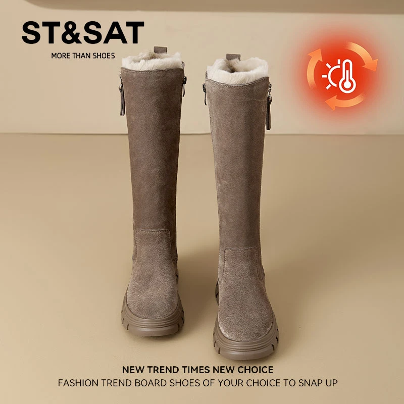 星期六加绒加厚雪地靴女2025新款秋冬皮毛一体保暖棉靴复古马丁靴