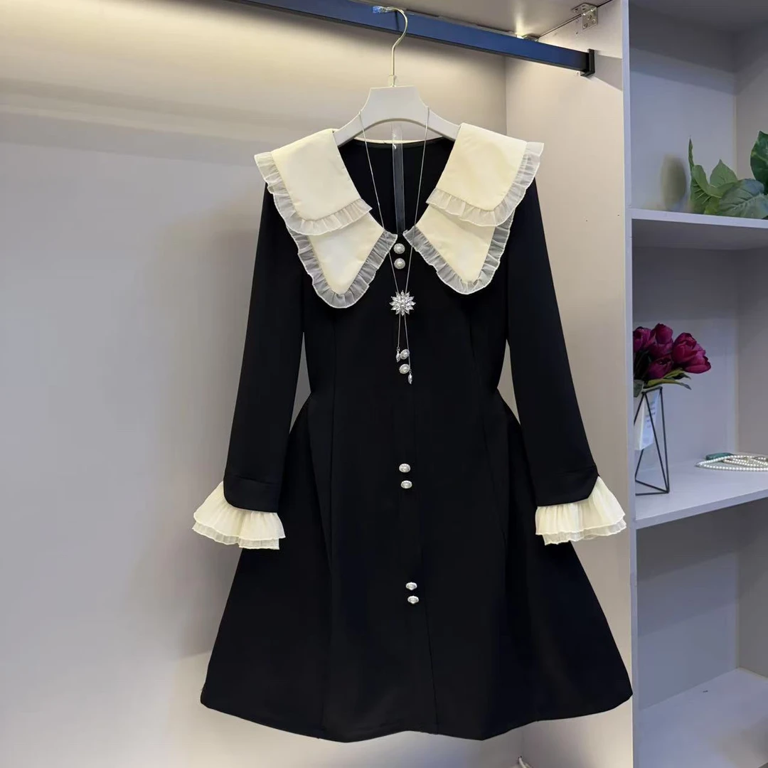 欧货2025新款娃娃领甜美时尚显瘦连衣裙