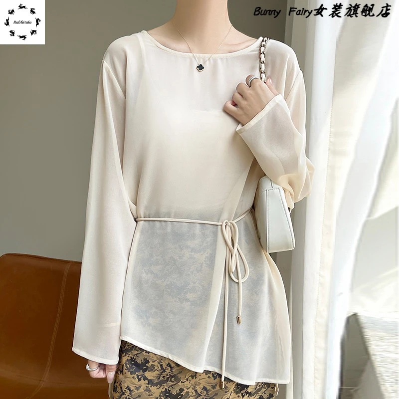 乔其纱不规则防晒衣女宽松外套上衣设计感夏季温柔风微透长袖T恤