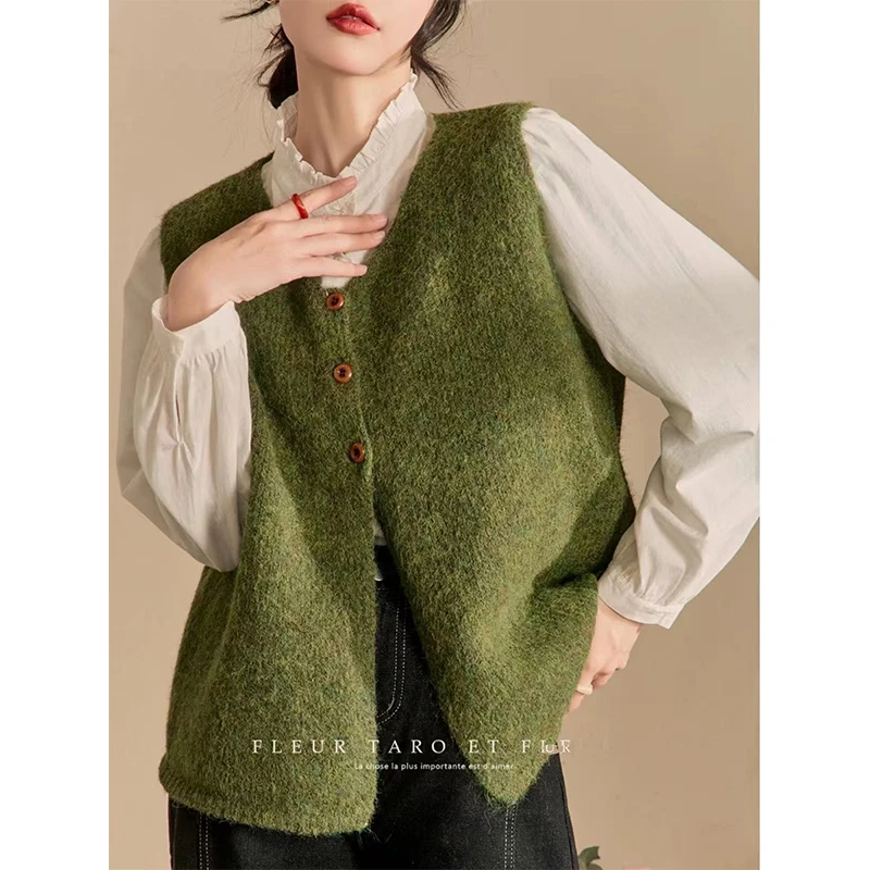 马甲针织开衫背心秋季新款女装法式温柔独特百搭绿色坎肩外穿