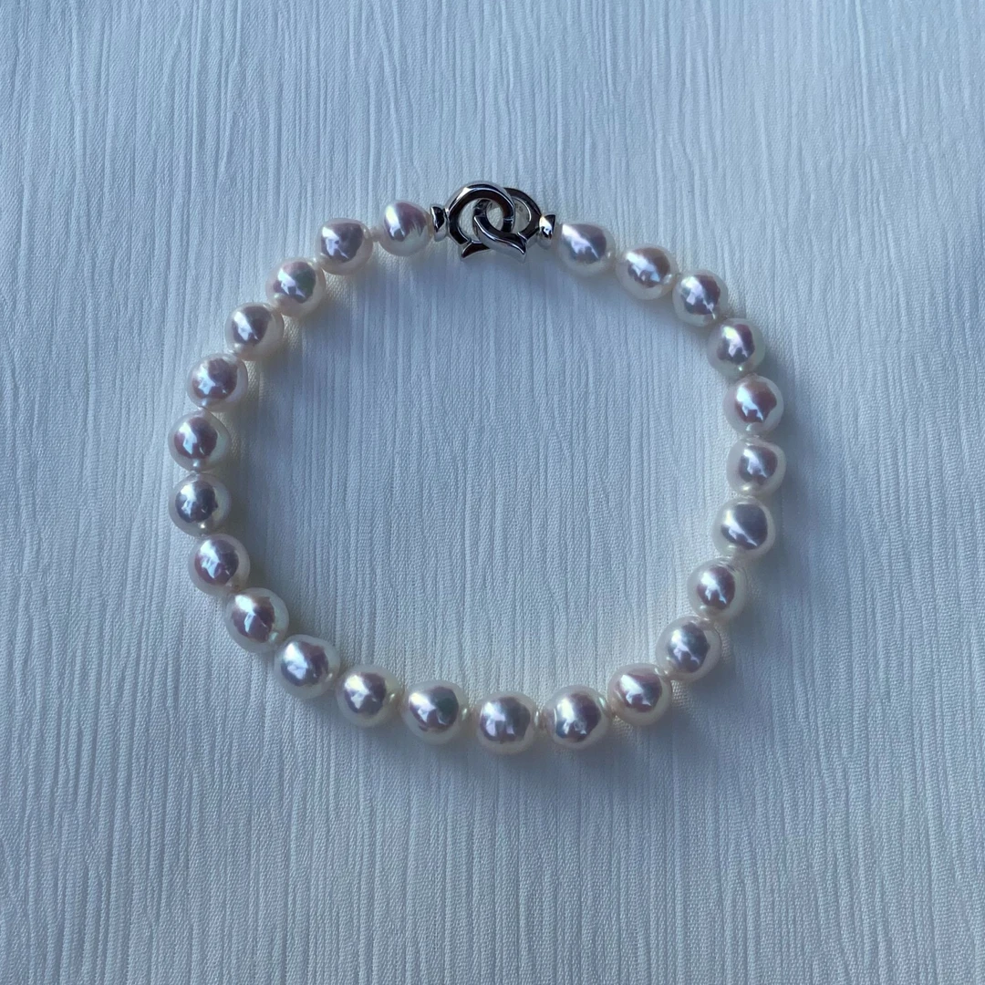 极光巴洛克珍珠手链 淡水ak珍珠手链6-6.5mm 银S925