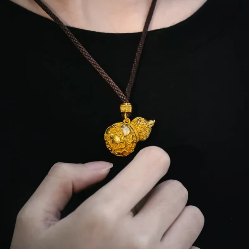 铜合金布艺项链 SQ思岐新中式-25新品镂空花丝聚宝葫芦项链5588