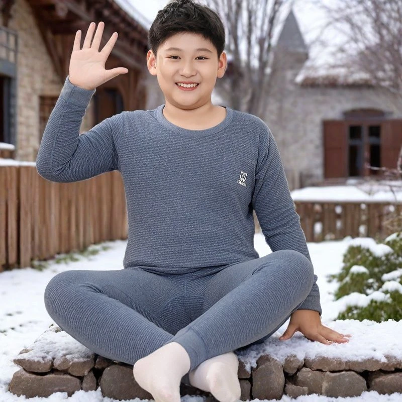 肥胖青少年保暖内衣套装胖童德绒无骨秋衣裤中大童加大睡衣胖小孩