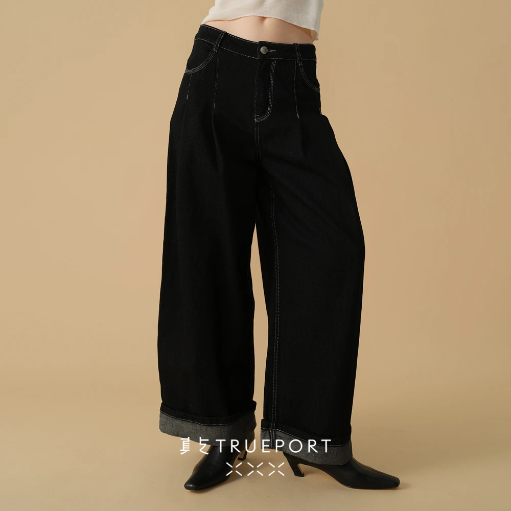 真支TRUEPORT 舒朗漫步 复古阔腿牛仔裤T11131019
