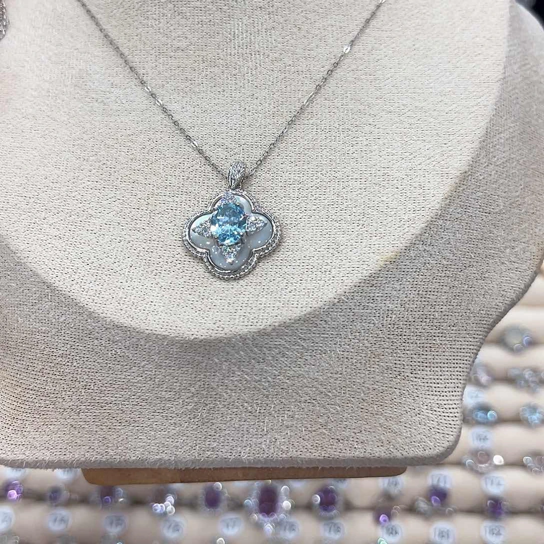 颈饰托帕石银S925镶嵌娜*卜带链子