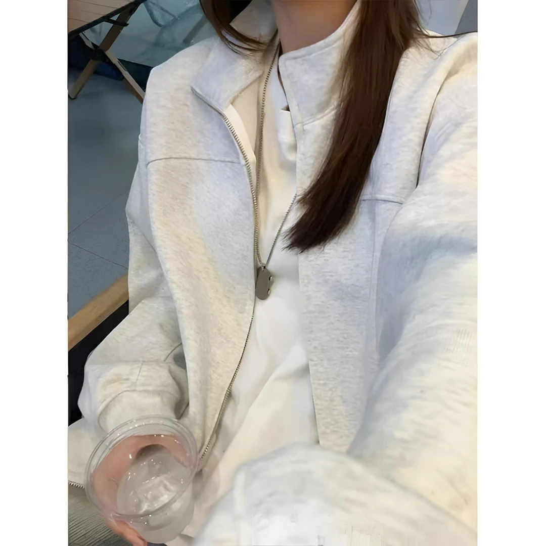 美式cleanfit重磅开衫卫衣男女款秋季痞帅高级感立领外套廓形上衣