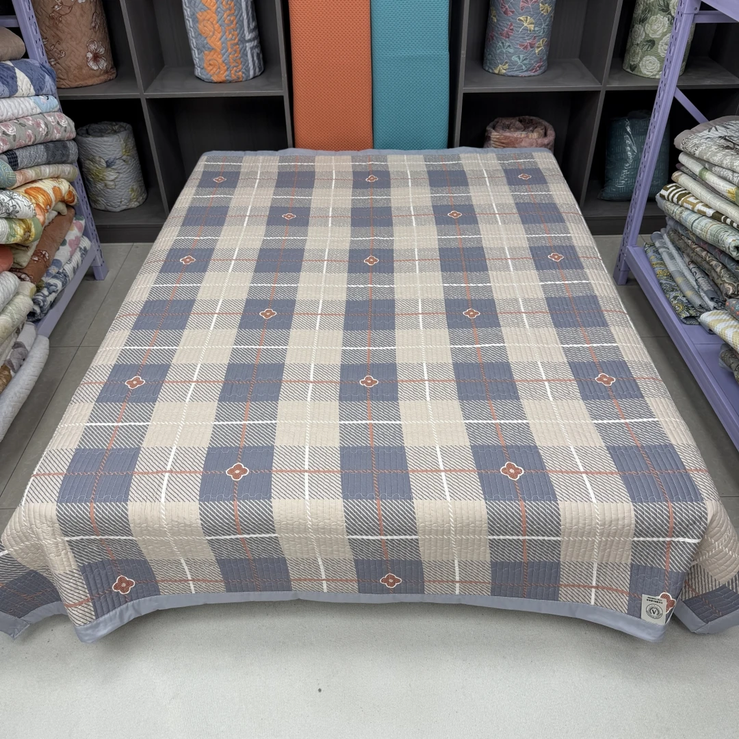 格子花200*230cm原棉木棉加厚床盖四季款双层纱多功能床盖