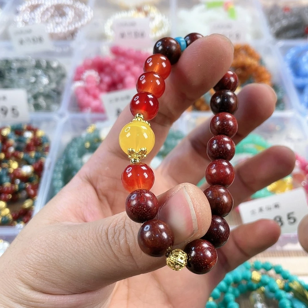 檀香木手串银S925镀金镶嵌