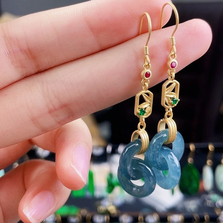 翡翠耳饰银S925镶嵌饰品