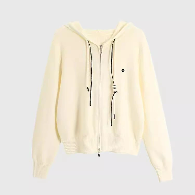 2025早春季韩系时尚新款双拉链连帽针织开衫外套女休闲减龄上衣