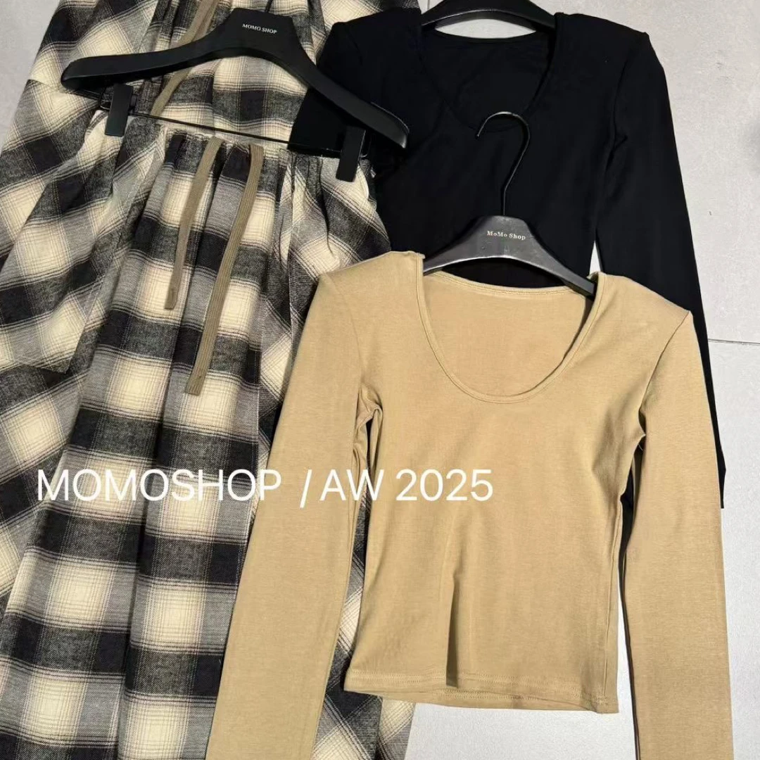 梦娅定制沫沫25秋季新款时尚慕斯羊绒上衣复古格子直筒长裤两件套