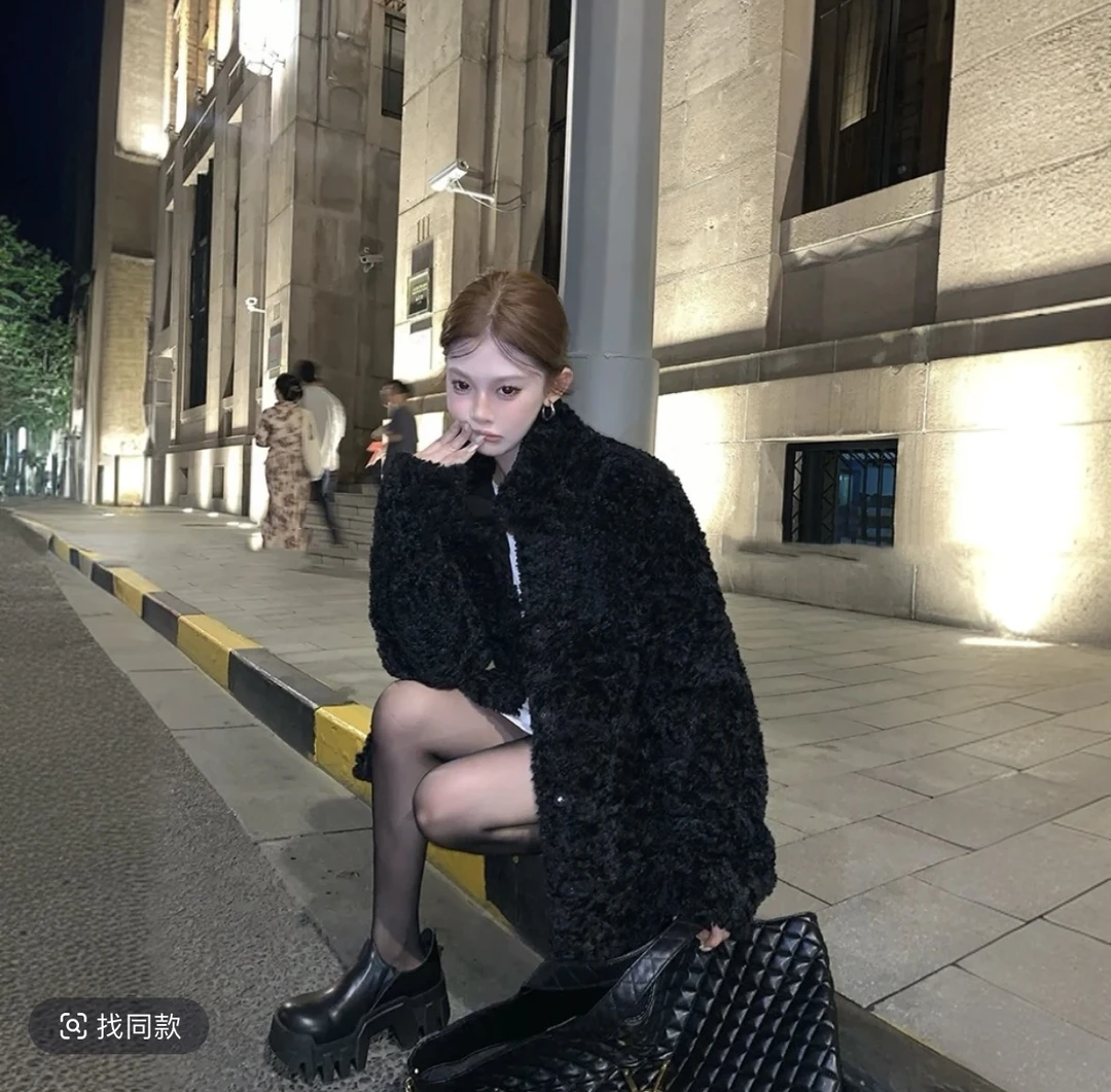 富人区 仿皮环保韩女托卡毛毛外套立领加厚短款大衣