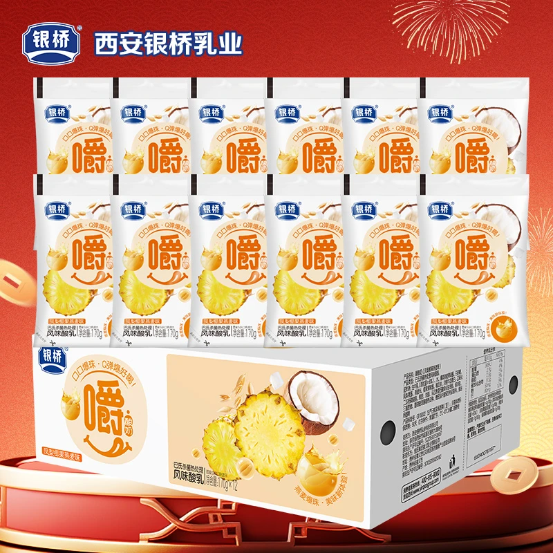 银桥【嚼酸奶】风味酸乳 凤梨燕麦味170g*12袋