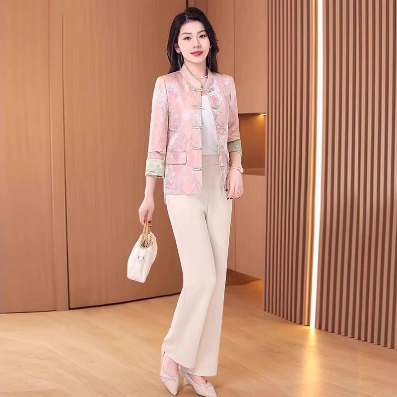 新中式国风套装女装2025新款开春装时尚妈妈穿搭高级感唐装两件套