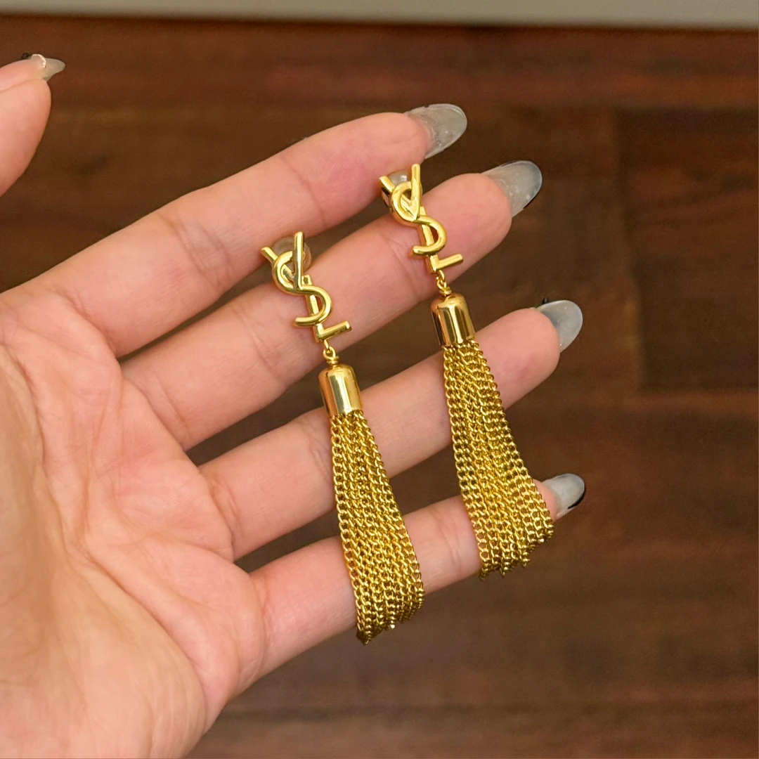 铜合金耳饰 E0478时尚气质百搭洋气女神高级流苏耳环长款金色