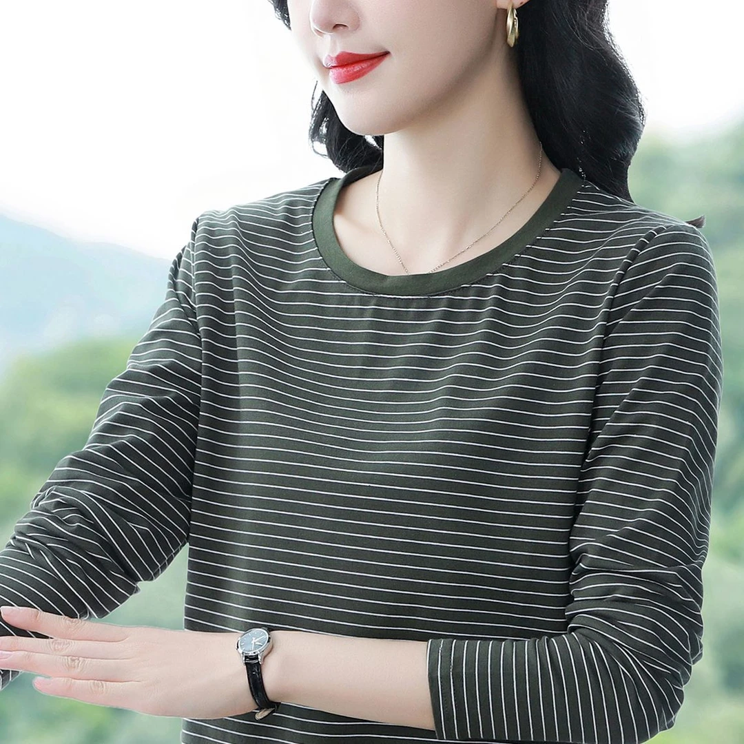 长袖T恤女秋季新款大码宽松显瘦中年妈妈上衣百搭打底衫秋衣外穿