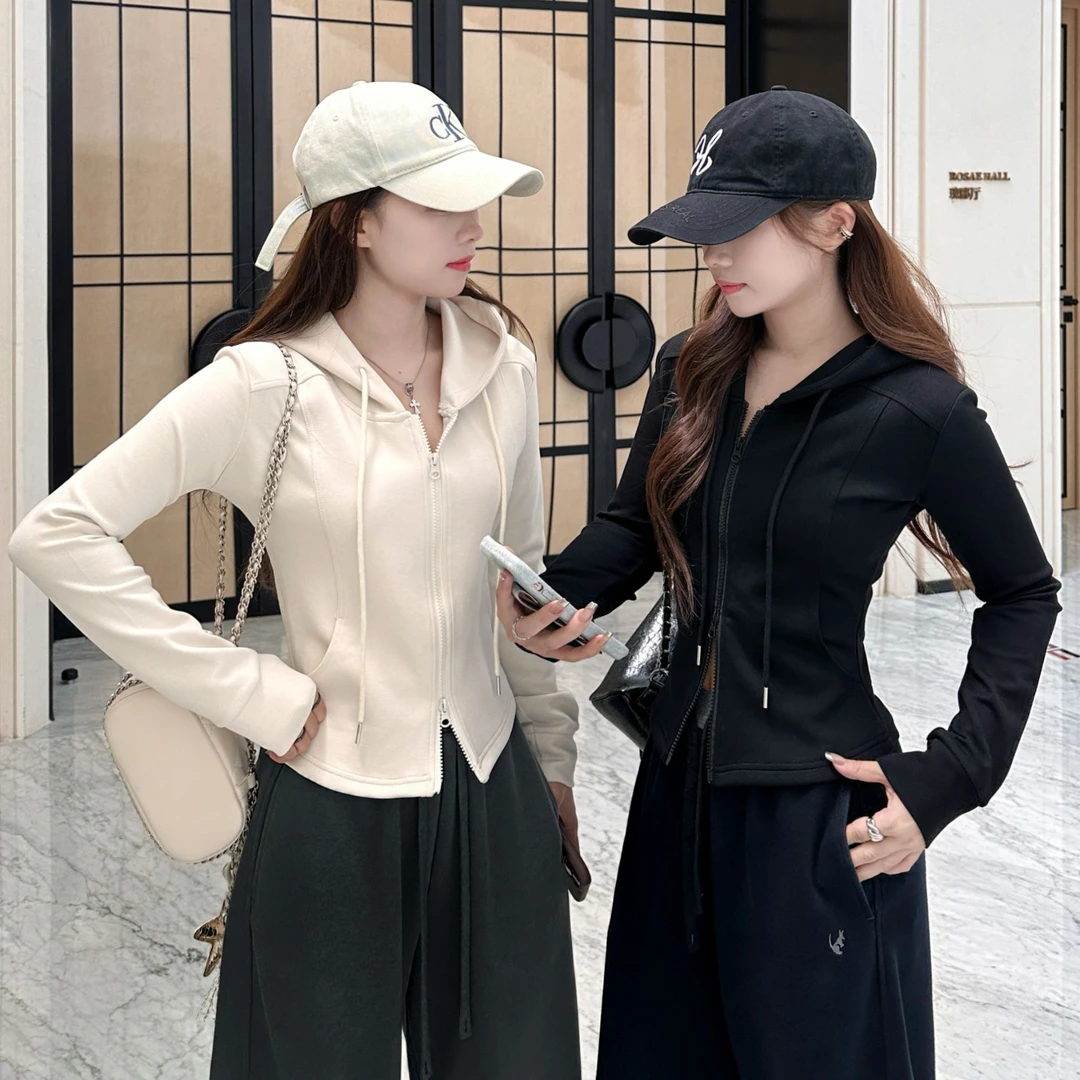 La Chapelle美式纯色连帽卫衣女秋季街头休闲显瘦运动运动短外套