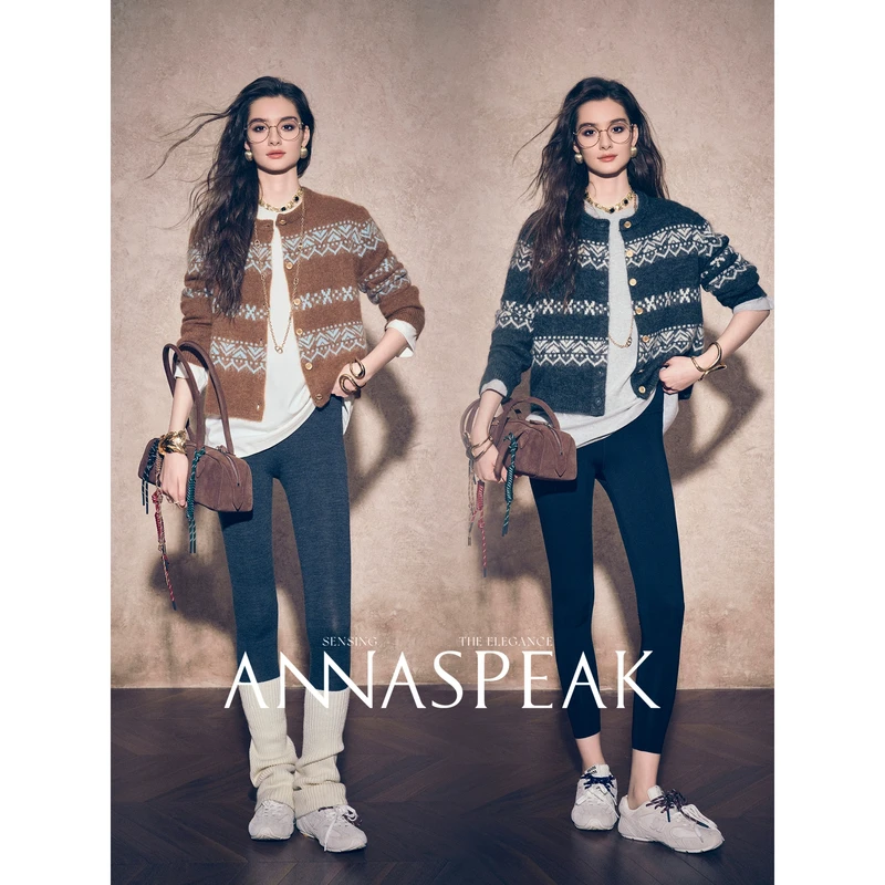 ANNASPEAK复古费尔岛毛衣羊驼毛绵羊毛圆领重工提花保暖针织开衫