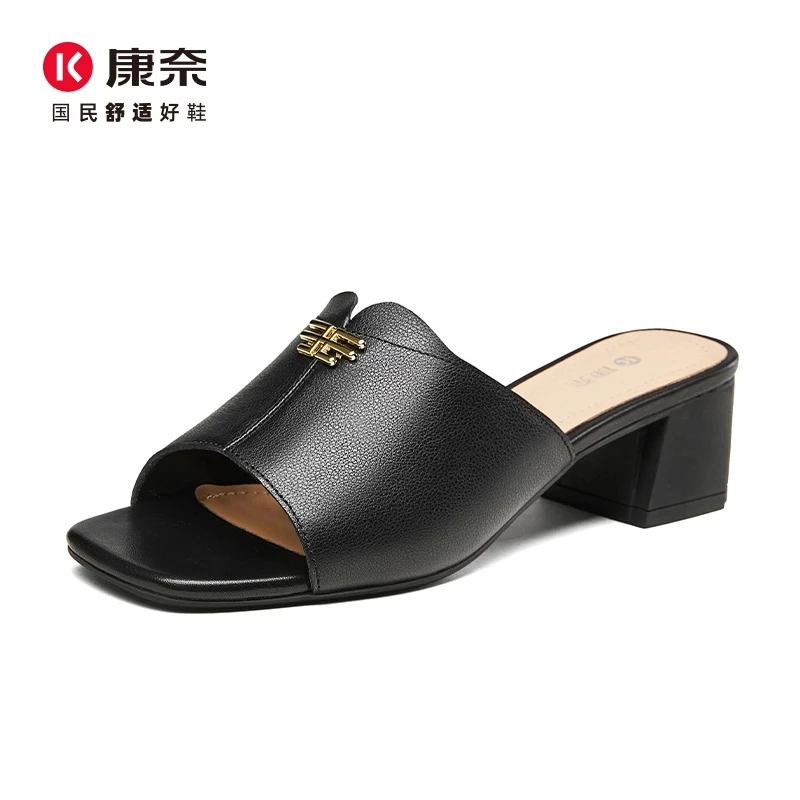 Kangnai/康奈44330专柜正品夏季牛皮粗中跟真皮时尚女士凉拖鞋
