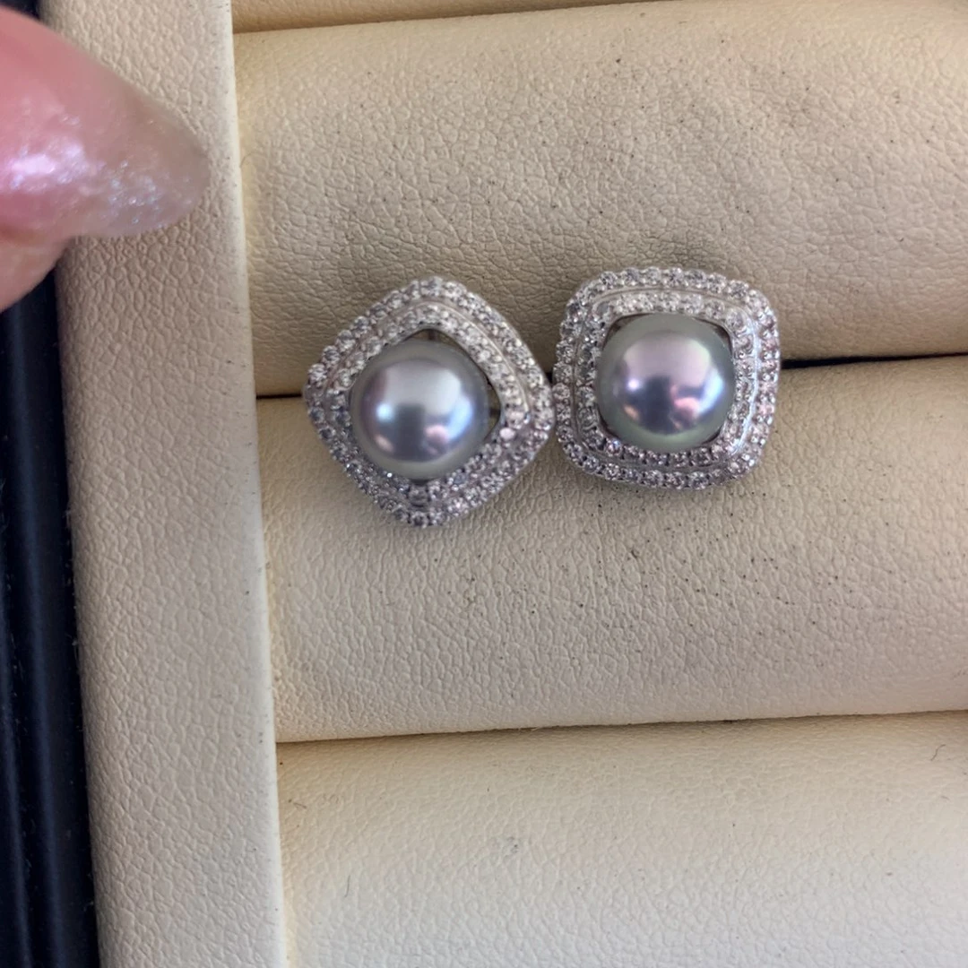 银S925镶嵌海水珍珠耳饰