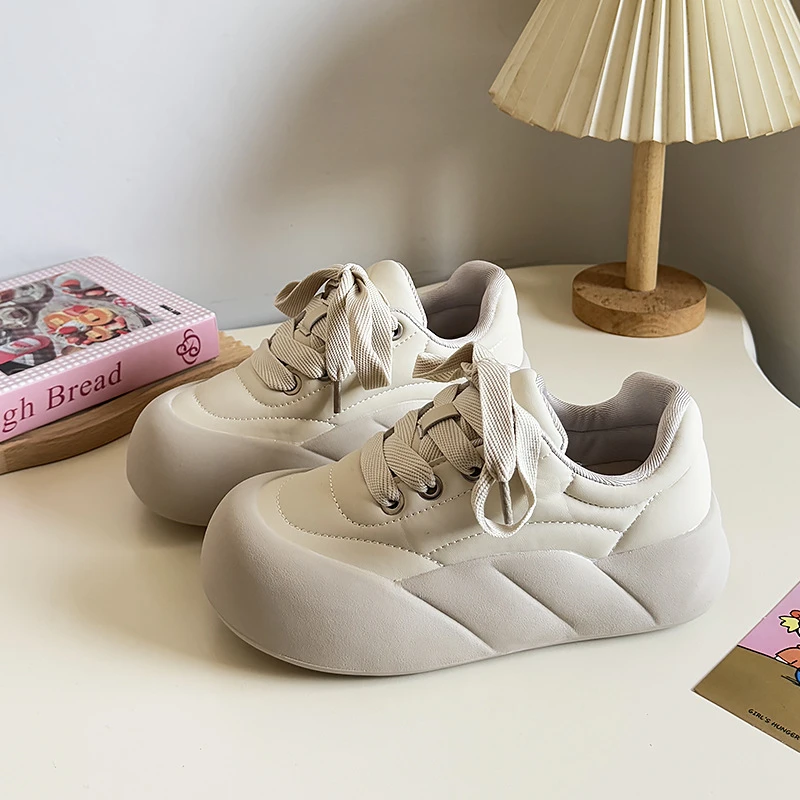 韩版复古面包鞋子咖色帆布鞋女2025春季新款ins街拍厚底XY-A157