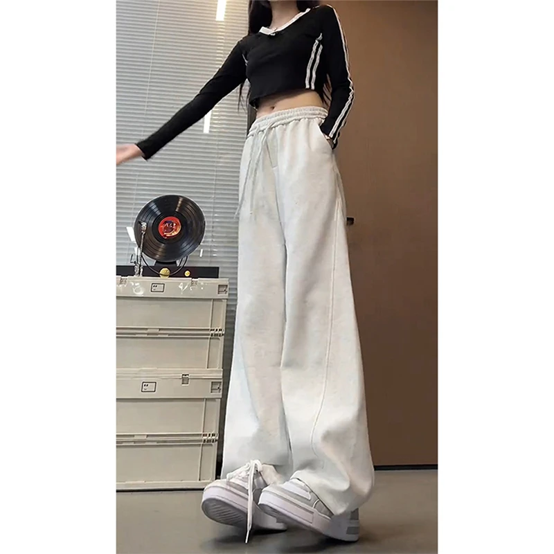 白花灰斜切弯刀卫裤男款秋季美式cleanfit微喇裤子垂感直筒运动裤