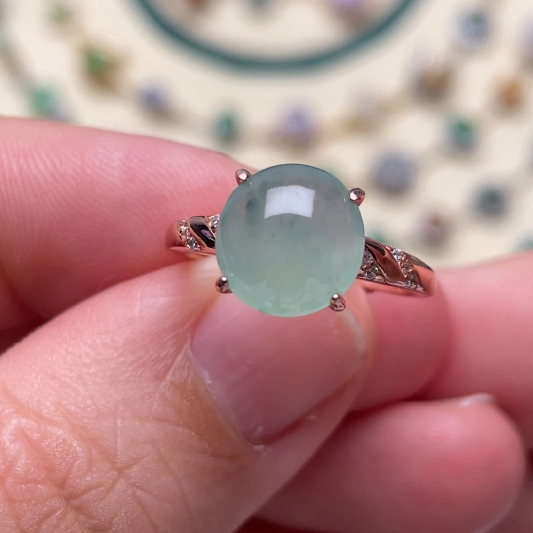 翡翠戒指银S925镶嵌纯天然缅甸翡翠