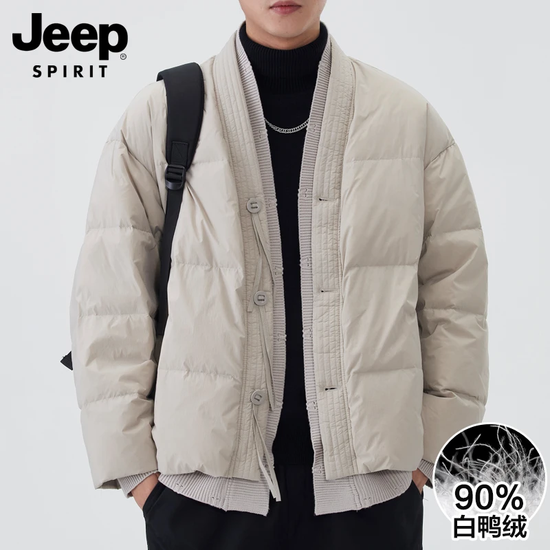 JEEPSPIRIT吉普假两件羽绒服男款潮牌设计感保暖男士宽松冬季外套