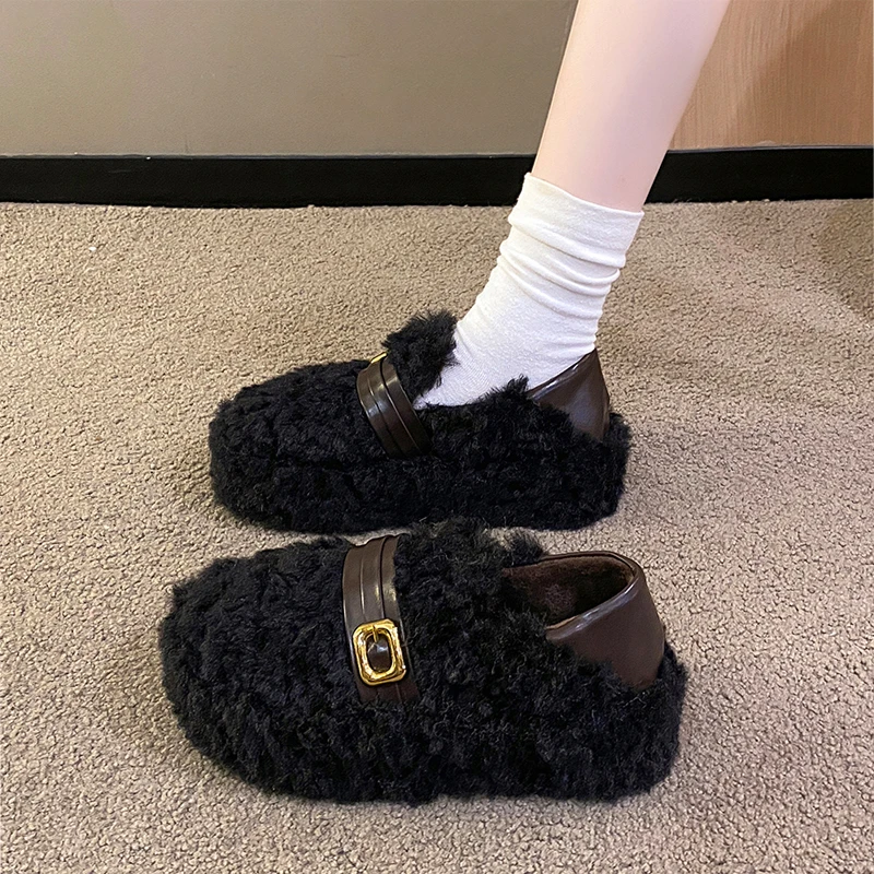 百搭软底踩屎感豆豆棉鞋女2024秋冬新款时尚复古显瘦一脚蹬毛毛鞋
