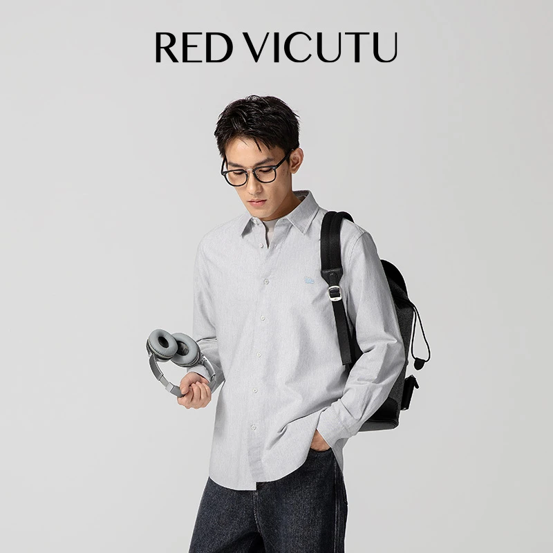 RED VICUTU威可多男士长袖衬衫翻领百搭新款舒适简约休闲时尚衬衣