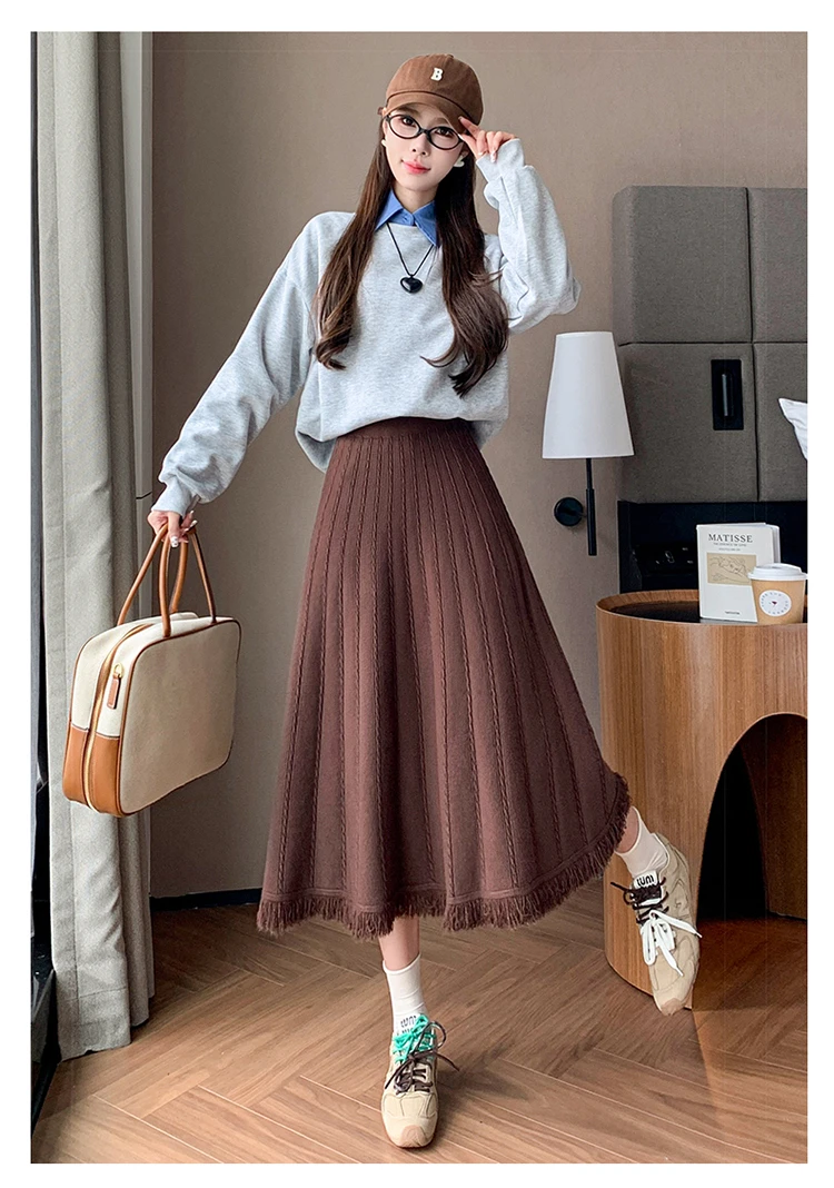 编码451-500秋冬新款针织半身裙羊毛裙大裙摆