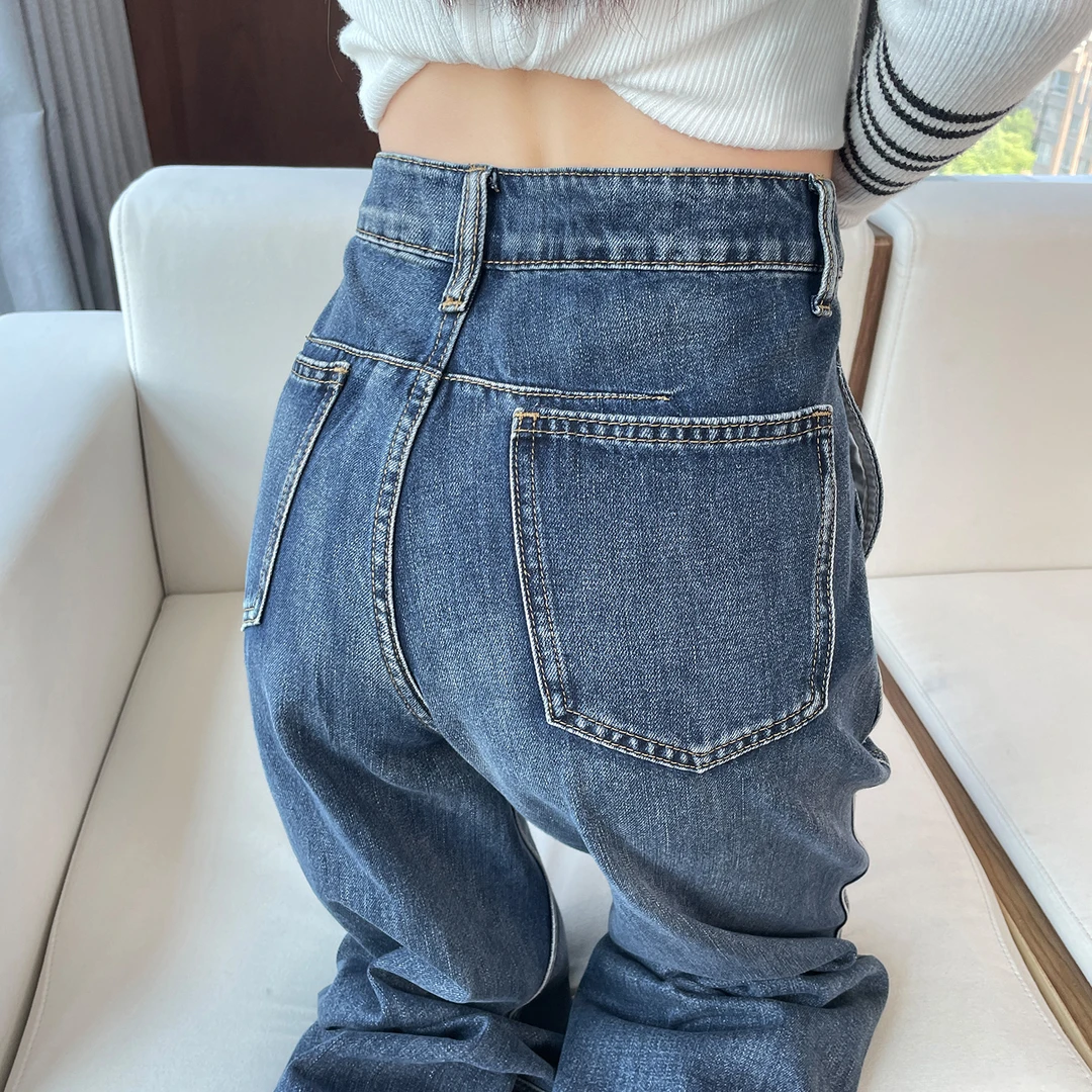 丹宁蓝牛仔裤女2025新款女宽松显瘦窄版阔腿裤女春秋直筒裤香蕉裤