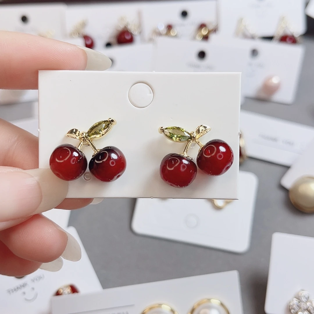 仿水晶纯铜925银樱桃小耳钉