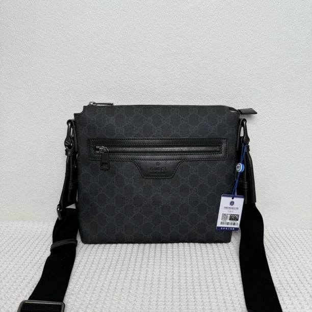 95新 GUCCI/古驰 6037/男士时尚休闲黑老花小号单肩包