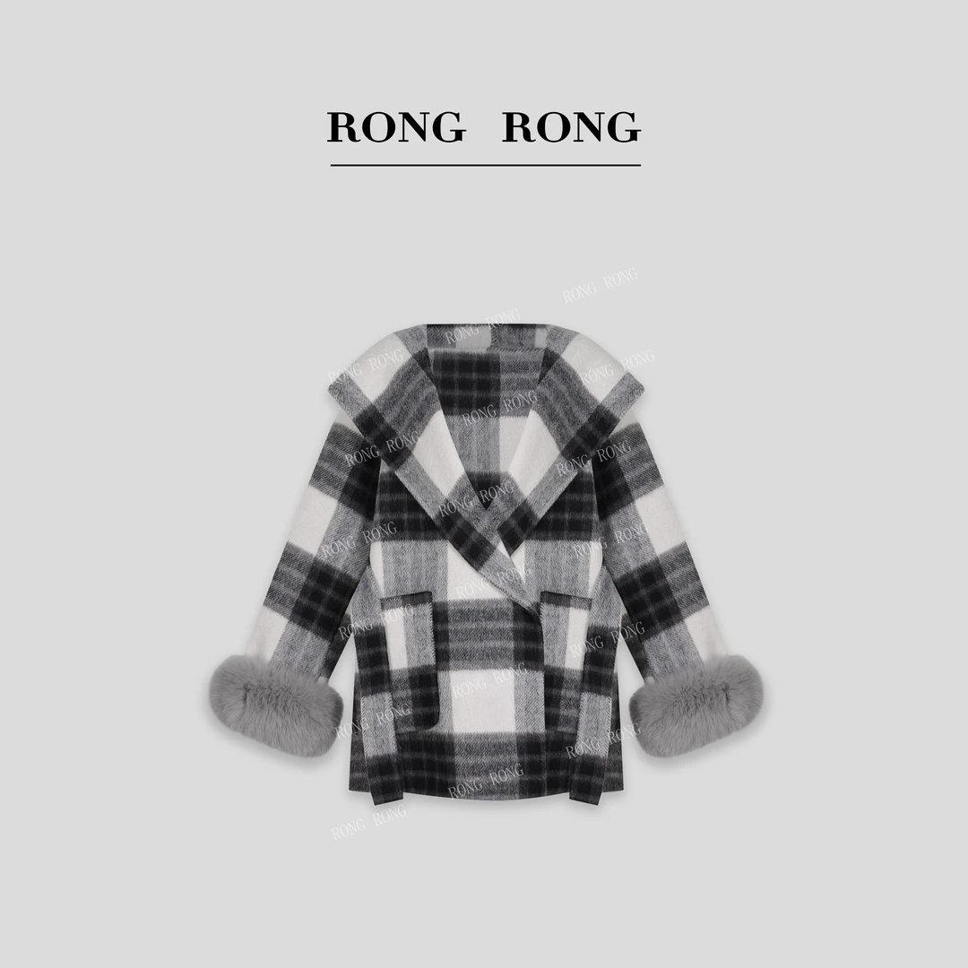 溶溶【首尔之冬】RONGRONG绵羊毛羊驼毛混纺子狐狸毛袖口呢大衣L101