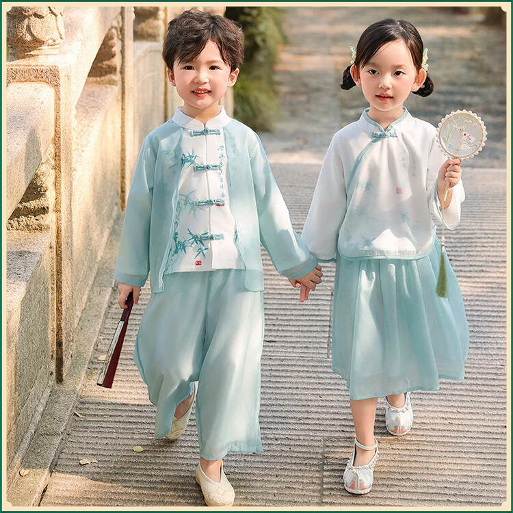 儿童汉服男女童唐装演出服六一表演服礼服少数民族校服演出服园服