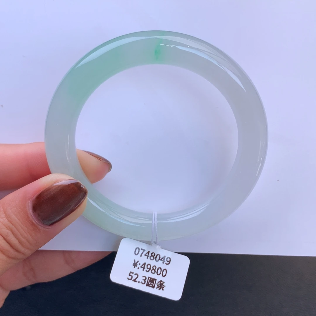 翡翠手镯未镶嵌冰飘金丝绿圆条手镯