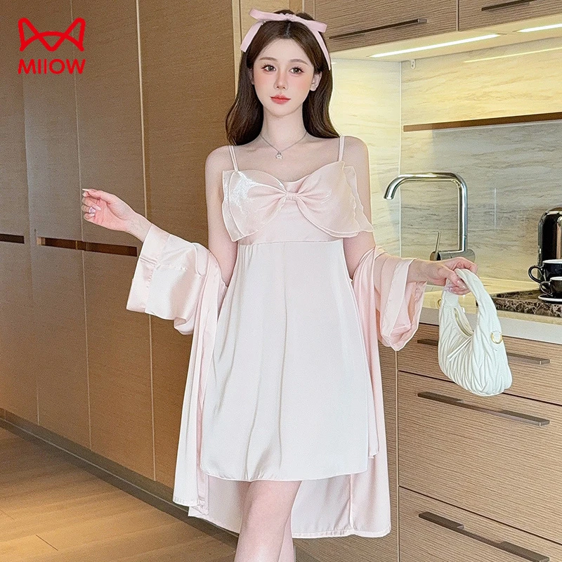 MiiOW/猫人【冰雪丝785】夏季女士蝴蝶结吊带睡裙家居服睡衣女套装