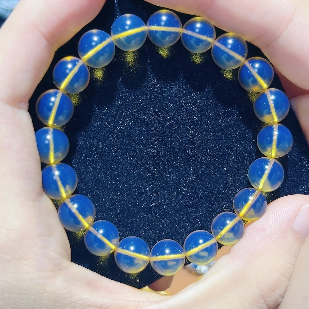 蓝珀未镶嵌珠宝奇石9mmS级蓝珀手串