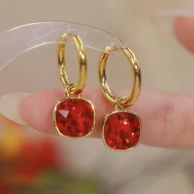 925银耳饰 法式轻奢日韩气质耳环时尚耳钩本命年红色耳扣女镶嵌