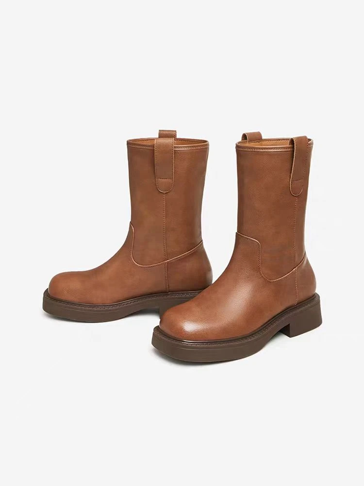 女靴子2024秋冬新款厚底英伦风复古休闲中筒短靴L956