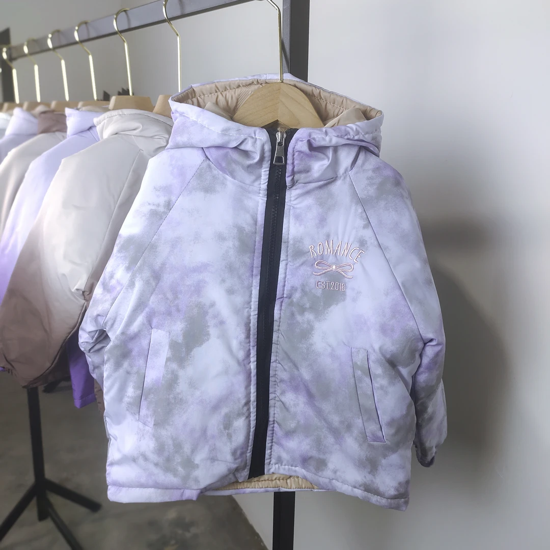 儿童长袖二棉夹棉冲锋衣外套连帽拉链款保暖棉服休闲时尚秋冬女童