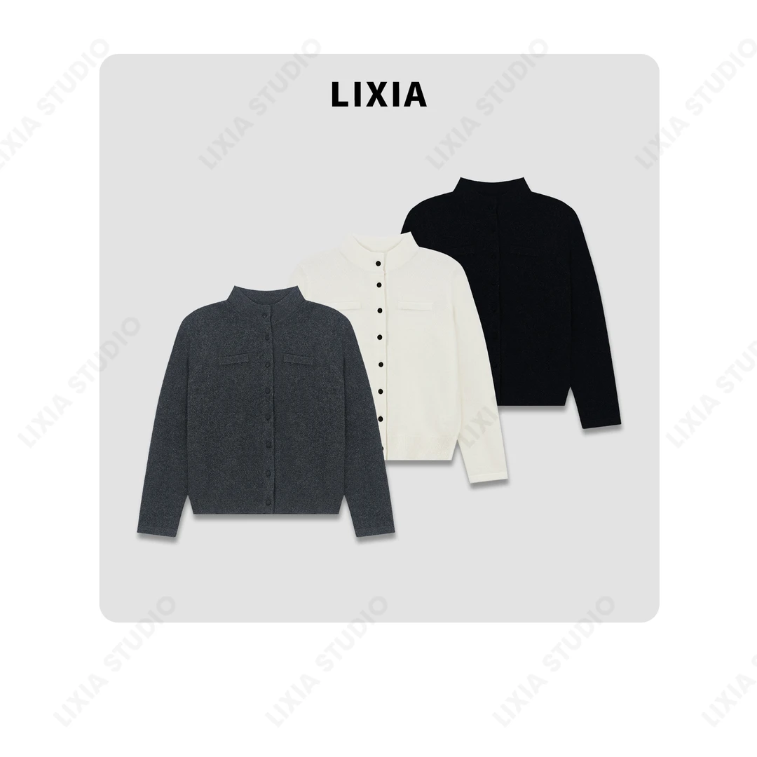 LIXIA【云端】全羊毛半高领针织时尚长袖排扣针织衫-A8612