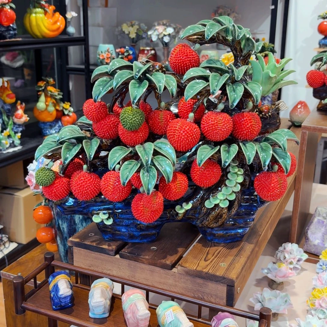 陶瓷船荔枝摆件陶瓷