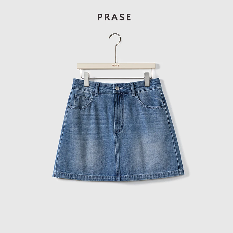 PRASE·噜【复古牛仔】微胖轻奢设计款春女100棉牛仔半身裙PR502E75