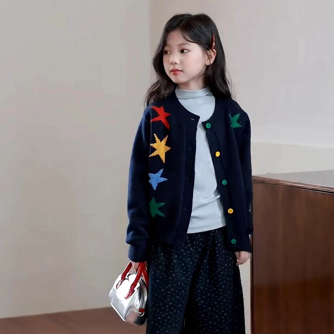 女童秋装韩版针织衫2025新款秋季洋气针织毛衣外套外搭女孩
