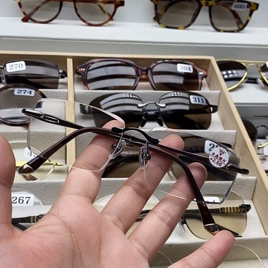 无框款纯天然石头水晶眼镜