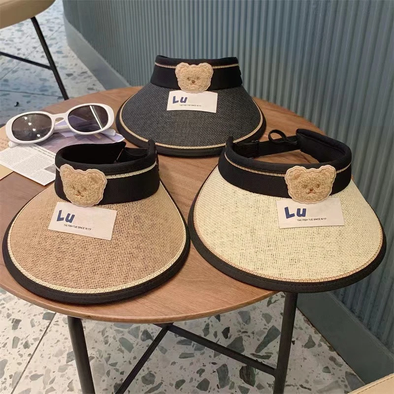 帽2024新款空顶帽子女童遮脸可爱草帽夏季遮阳太阳帽